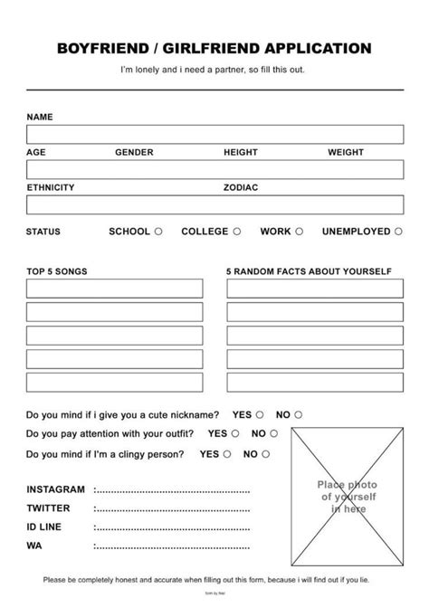 boyfriend/ girlfriend application|Boyfriend Application Form